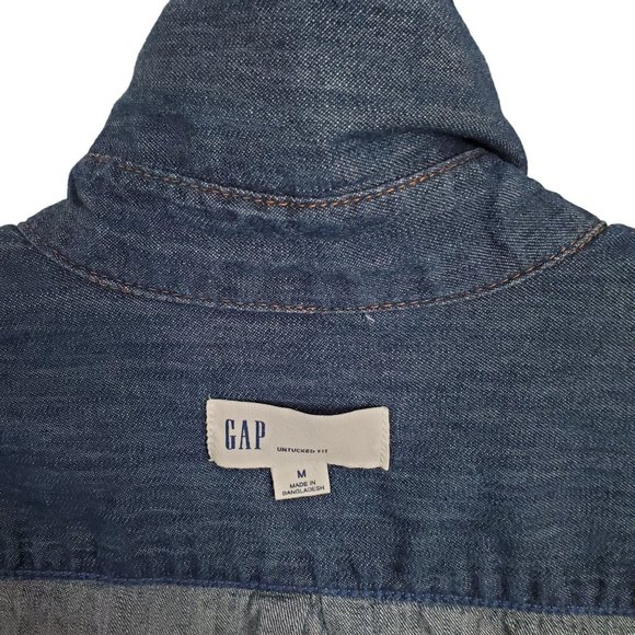 Gap Mens Size M Shirt Untucked Fit Denim Chambray Dark Wash Long Sleeve Cotton - Picture 5 of 9